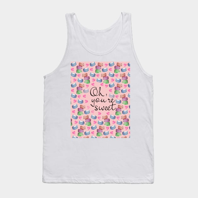 Oh Youre Sweet Macaron Dreams Watercolour Black Tank Top by ArtInPi